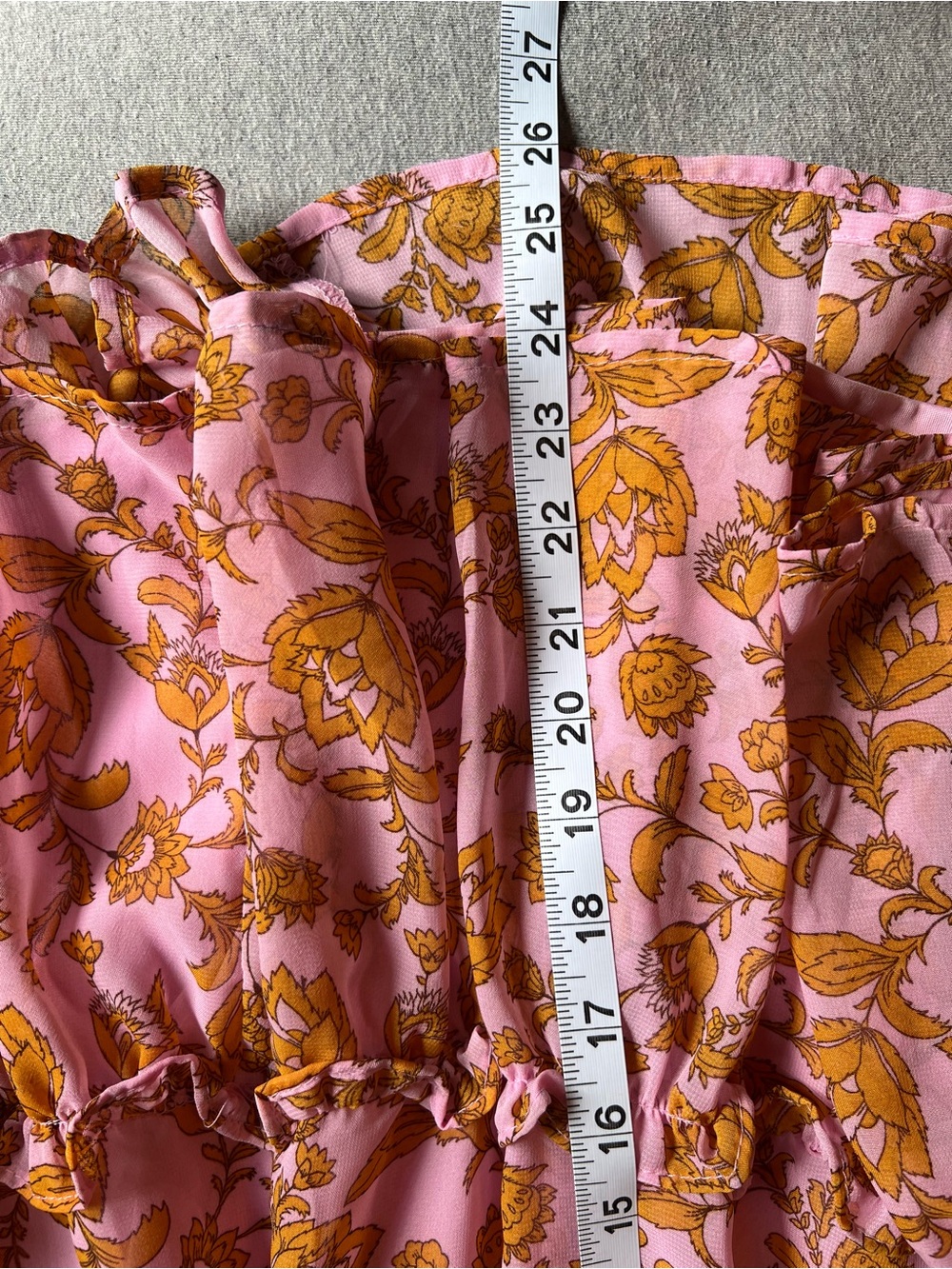 Lush Pink Dress with Mustard Floral Trim - Picture 5 of 7
